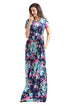 Pocket Design Short Sleeve Bright Blue Floral Maxi Dress